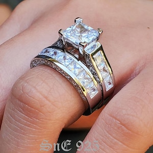 4.35ct Princess Cut Engagement Ring Wedding Ring Set Woman Diamond