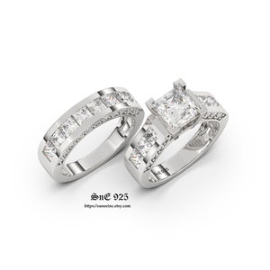 4.35ct Princess Cut Engagement Ring Wedding Ring Set Woman Diamond Simulated 925 Sterling Silver Women Bridal Ring Set image 3