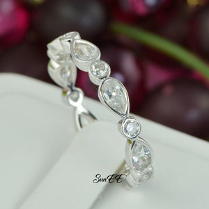 Pear Round Bridal Wedding Engagement Ring Diamond Simulated 925 Sterling Silver Anniversary Rings