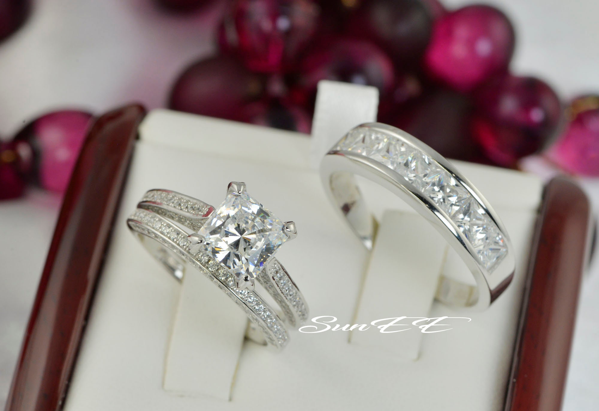 Couple Princess Cut Wedding Ring Set Engagement Ring Diamond