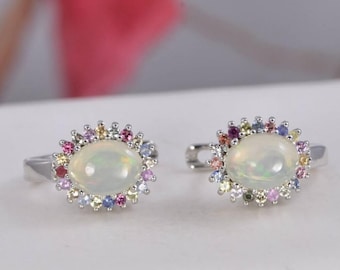 Pendientes de aro de ópalo etíope natural en plata de ley 925