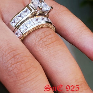 4.35ct Princess Cut Engagement Ring Wedding Ring Set Woman Diamond Simulated 925 Sterling Silver Women Bridal Ring Set image 5