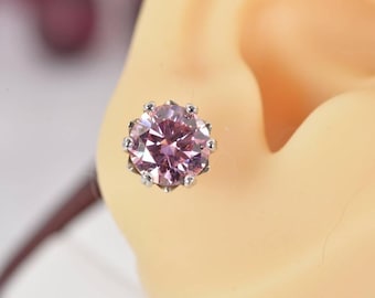 Pendientes de botón de moissanita rosa de 4 quilates, plata de ley 925, nuevo en su tipo