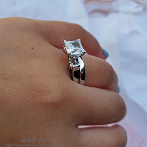 2.7ct Princess Cut 2 pcs Engagement Ring Set Bridal Ring Diamond Simulated 925 Sterling Silver Wedding Ring Set SKU:00168