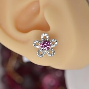 Elegant 1ct Flower Pink Moissanite Earrings 925 Sterling image 4