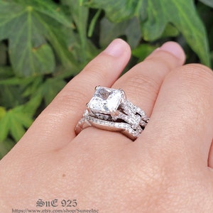 Princess Cut Sterling Silver Wedding Ring Set: 3.67ct Simulated Diamond