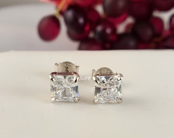 2 Carat 6mm Princess Cut Stud Earrings Diamond Simulated 925 Sterling Silver Prong Setting