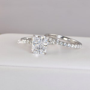 3.88ct Radiant Cut with Half Eternity Band Bridal Wedding Engagement Ring Diamond Simulated 925 Sterling Silver Anniversary Rings
