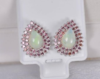 Pendientes de pera etíopes naturales con doble halo, talla pera, plata de ley 925.