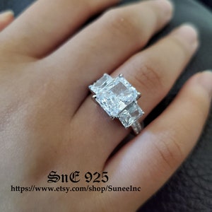 Radiant Cut Sterling Silver Bridal Ring Set: 5.51ct Simulated Diamond Engagement Ring