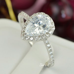 3.5ct Pear Cut Halo Ring: Simulated Diamond, Sterling Silver