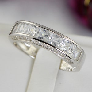 Men’s Wedding Band with Side Stones Diamond Simulated 925 Sterling Silver Anniversary Ring