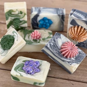 Handmade luxury vegan soap with succulent embeds