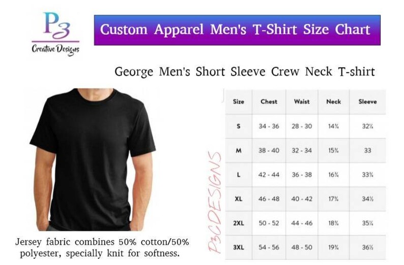 May include: A size chart for a short-sleeved crew neck t-shirt. The chart shows measurements for chest, waist, neck, and sleeve in inches. The sizes listed are S, M, L, XL, 2XL, and 3XL.