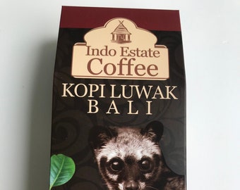 100% pure LUWAK coffee from Bali Indonesia - Brand Indo Estate Coffee Indonesia - original sealed carton box - coffee beans - genuine 100 g