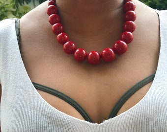 RED CORAL NECKLACE - natural - from Indonesia - gemstone jewelry - round bead size 12 - 20 mm - polished beads - amazing - weight 110 g