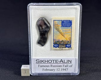 SIKHOTE ALIN - meteorito de hierro - bala asombrosa - hierro IIAB - caja de coleccionista y sello original - famoso otoño de 1947 - peso 12,7 g