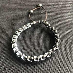 Handmade Hematite Bracelet: Volcanic Rock Adjustable Cord