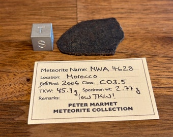 Meteorite NWA 4628 - Carbonaceous Chondrite - CO3.5 - found 2006 in Morocco - TKW only 45.7 g - amazing full slice - 2.776 g