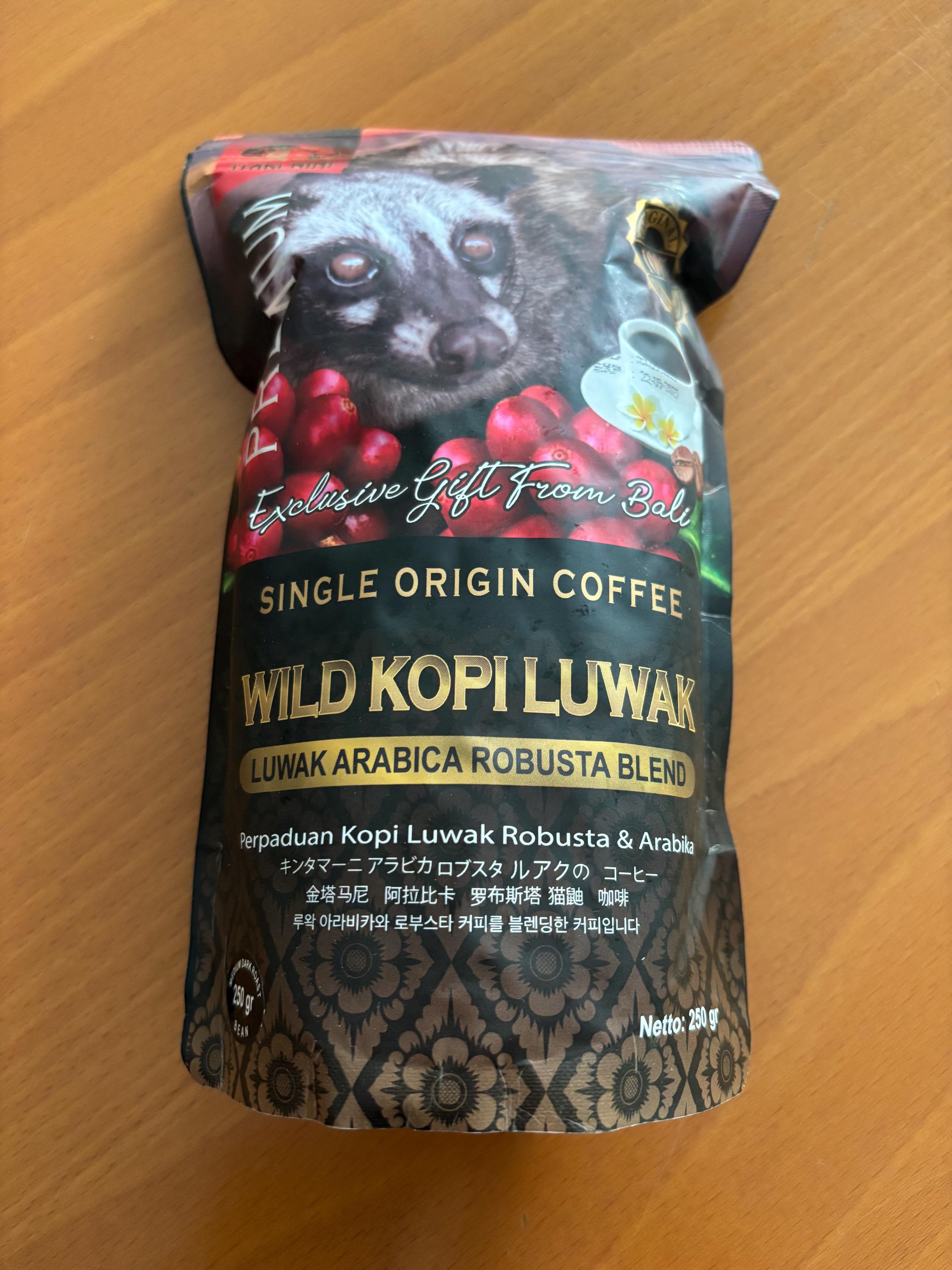 Pure Wild Kopi Luwak Coffee Beans - Bali - Arabica Robusta Blend