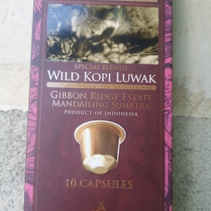 100% pure LUWAK coffee capsules from Bali Indonesia - Mandailing Estate Coffee Indonesia - genuine 10 capsules - Nespresso compatible