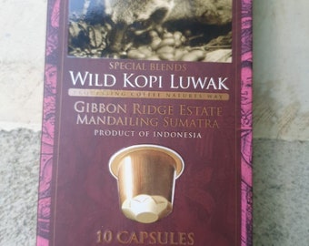 Pure Kopi Luwak Coffee Capsules: Mandailing Estate, Nespresso Compatible (10 Capsules)