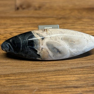 Petrified Fossilized Palm Root Cabochon - Natural - Java - Indonesia - amazing - both sides mirror polished - black-beige colored - 5 g