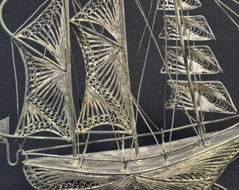 Vintage Spun Silver Ship Sculpture: Indonesian Filigree Model - Etsy