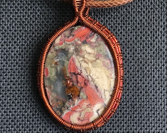 AGATE - Copper wired Natural Indonesia Garden Moss Agate necklace - hand made - unique and amazing - TOP Quality multi colored - oval 10.2 g