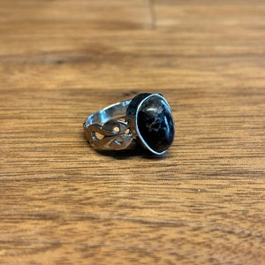 Black Obsidian Sterling Silver Ring - Handmade Java Gem, US Size 5