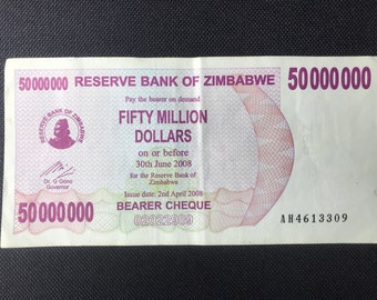 ヴィンテージジンバブエ5000万ドル紙幣：希少コレクターズノート