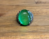 OBSIDIAN silver ring - Green Obsidian from Java Indonesia - mounted in 925 sterling silver - hand made - unique - 5 g - US size 5