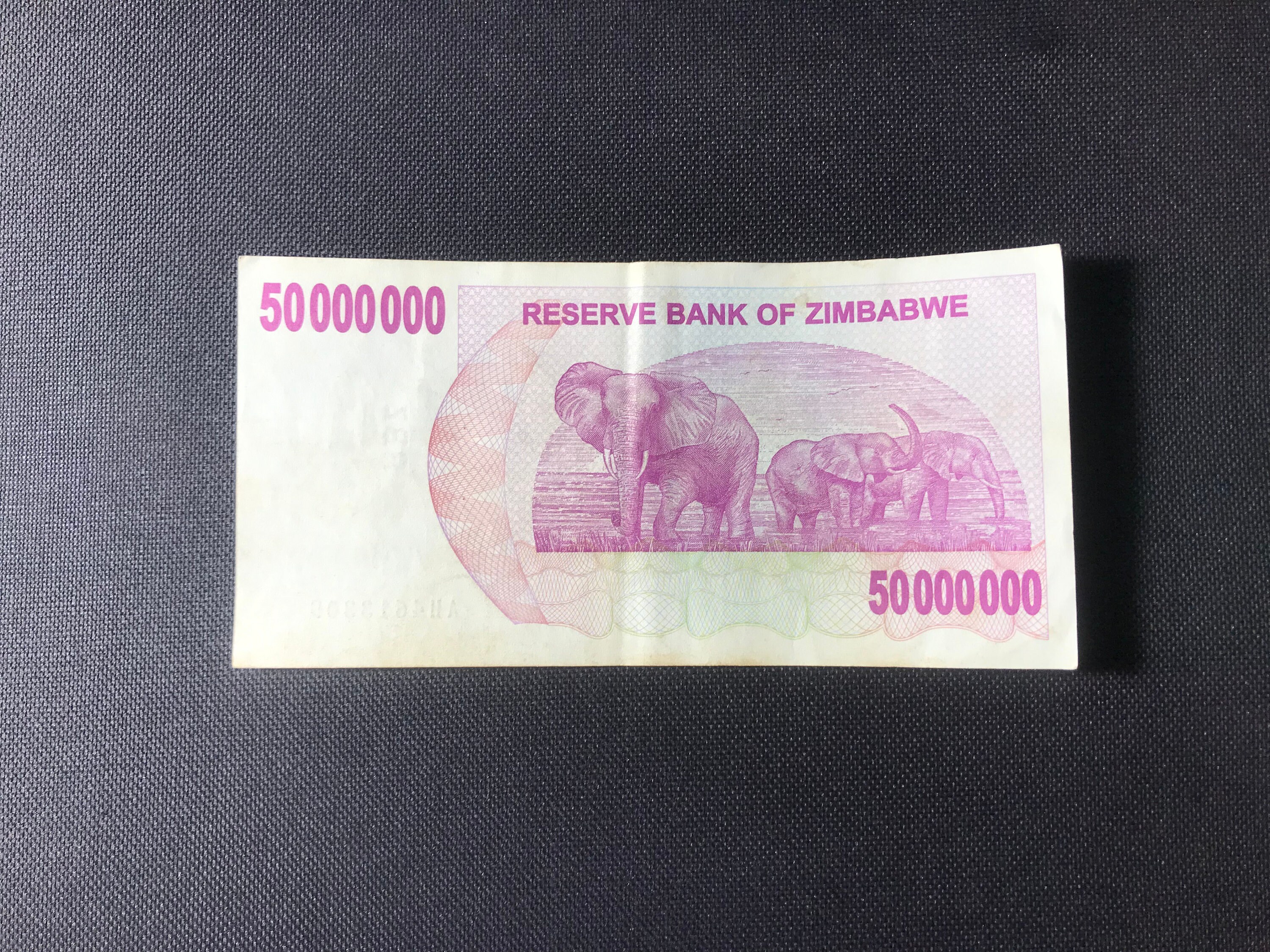 ヴィンテージジンバブエ5000万ドル紙幣：希少コレクターズノート