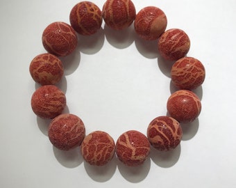RED natural Coral bracelet - gemstone - jewelry - 11 mm round beads - elastic - unpolished beads - unisex for him or her - from Indonesia