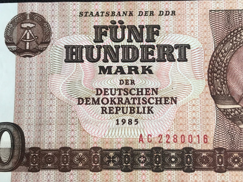 DDR - German Democratic Republic - 500 Mark 1985 Uncirculated UNC - Paper Money - Vintage Banknote Old Collection Paper Money free shipping image 4