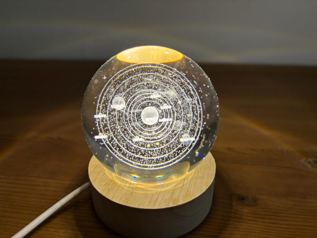 3D Illuminated Crystal Sphere – Wooden Base – USB Powered – Elegant ...