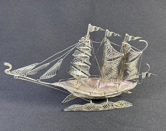 ヴィンテージの銀糸船彫刻：インドネシアのフィリグリーモデル - Etsy 日本