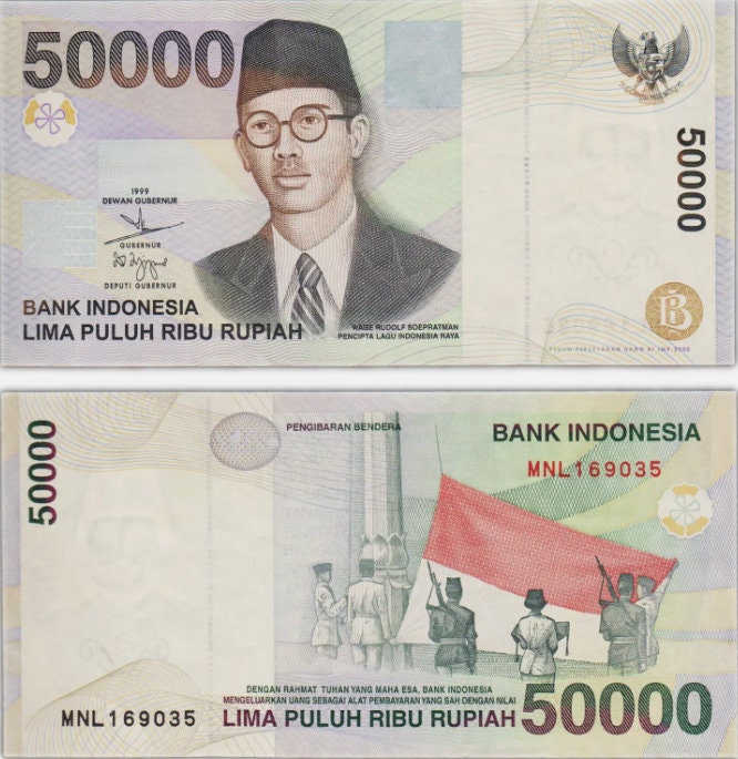 Indonesia 50'000 Rupiah IDR - 1999 - vintage – circulated bank note - Lima Ribu Rupiah very good condition – shipped directly from Indonesia