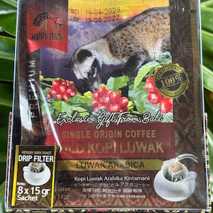 LUWAK coffee - Luwak Arabica powder coffee - 8 x 15 g bags - Luwak Arabika Kintamani coffee powder - 100 % original - natural - 120 g net