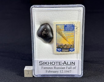 SIKHOTE ALIN - meteorito de hierro - bala asombrosa - hierro IIAB - caja de coleccionista y sello original - famoso otoño de 1947 - peso 13,3 g