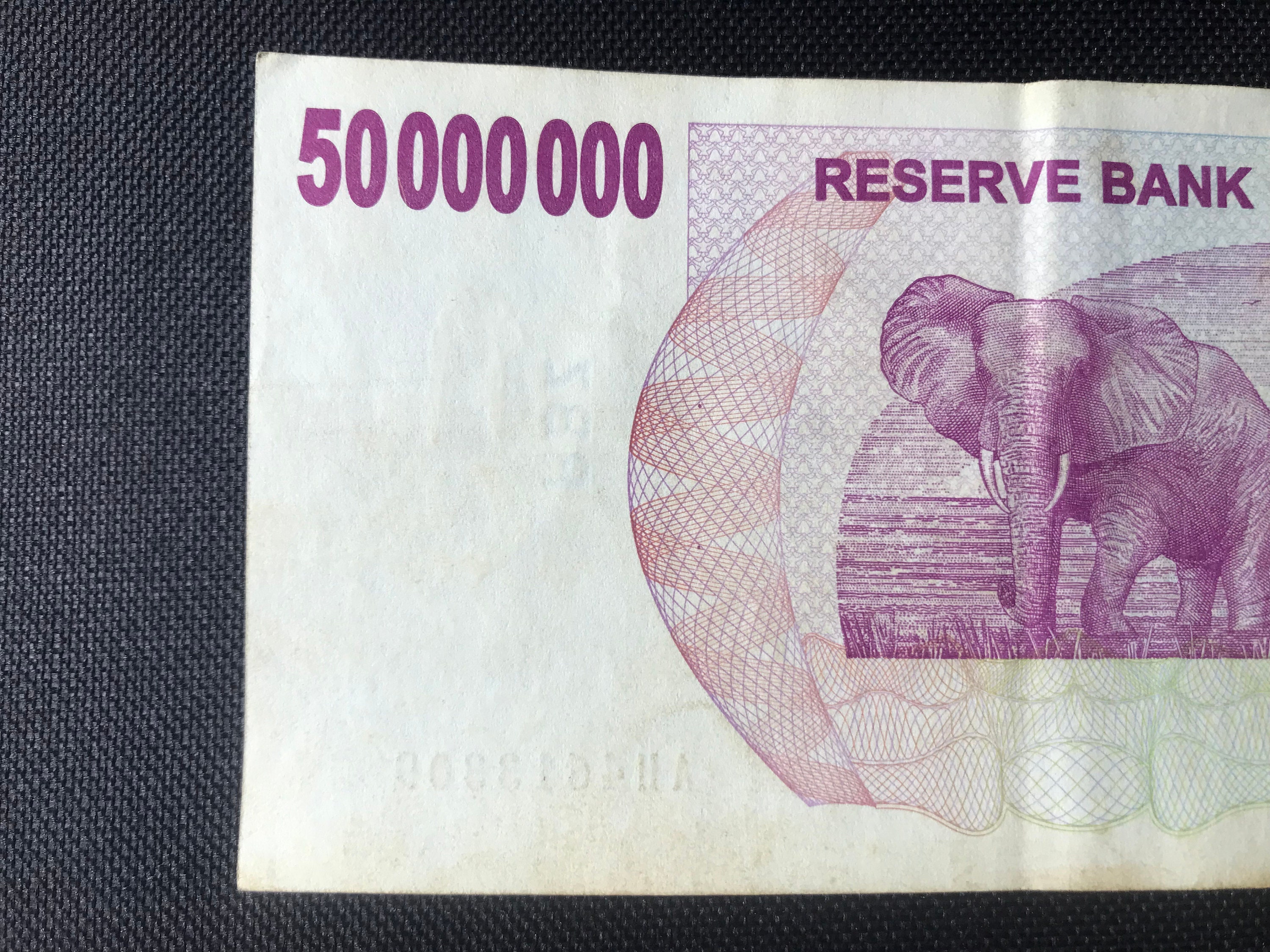 ヴィンテージジンバブエ5000万ドル紙幣：希少コレクターズノート