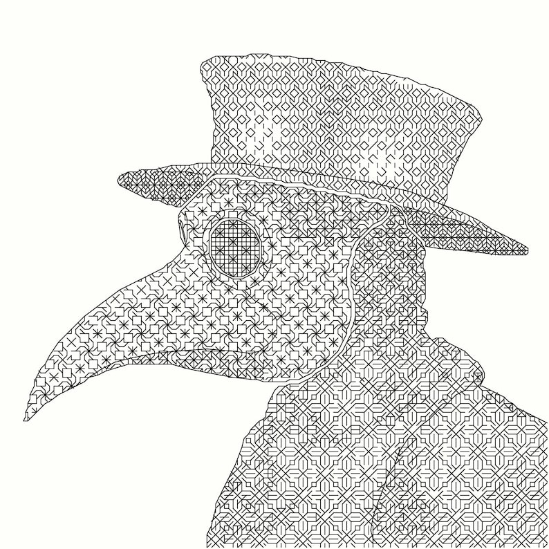 Plague Doctor - Blackwork Pattern (Digital Download - PDF) image 1
