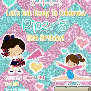 Gymnastics Cheer Girl Sports Birthday Invitation
