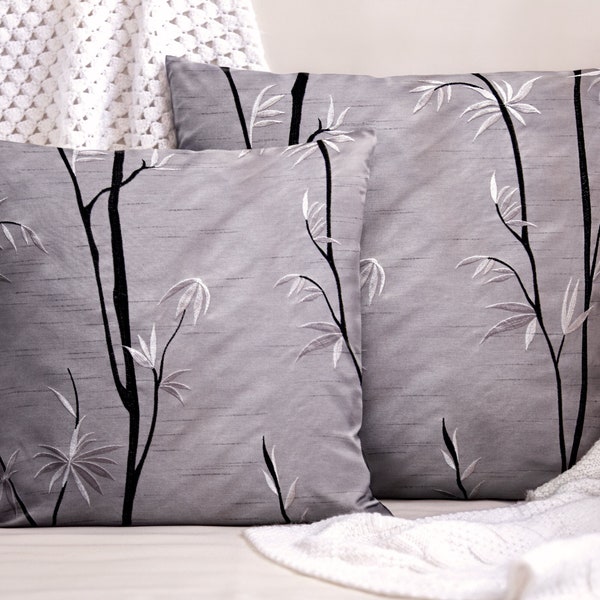 pillow cases embroidered pattern | Silver Bamboo artificial silk | handmade  cushion covers 40x40 cm / 50x50 cm / 15x15" / 20x20"