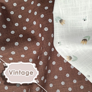 Vintage linen cotton fabric by the meter | Bavarian country style | floral pattern on white & brown | for home textiles, curtains, clothing