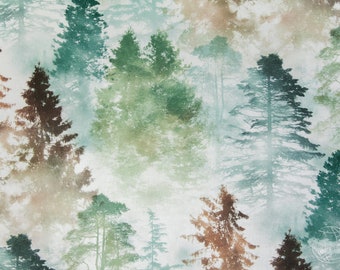 fabric by the meter cotton | Forest Aquarelle pattern - mint green brown | high-quality textile for home textiles, curtains & clothing