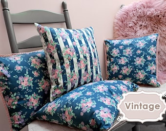 Vintage pillow cases cotton | English Rose | floral patterned throw pillows | handmade  cushion cover 40x40 cm / 15x15"