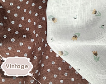 Vintage linen cotton fabric by the meter | Bavarian country style | floral pattern on white & brown | for home textiles, curtains, clothing