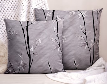 pillow cases embroidered pattern | Silver Bamboo artificial silk | handmade  cushion covers 40x40 cm / 50x50 cm / 15x15" / 20x20"