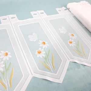 panels by the meter | Daisy x Butterfly | easy-care white bistro curtain | seasonal spring decoration |  window deco fabric | 45 cm hight